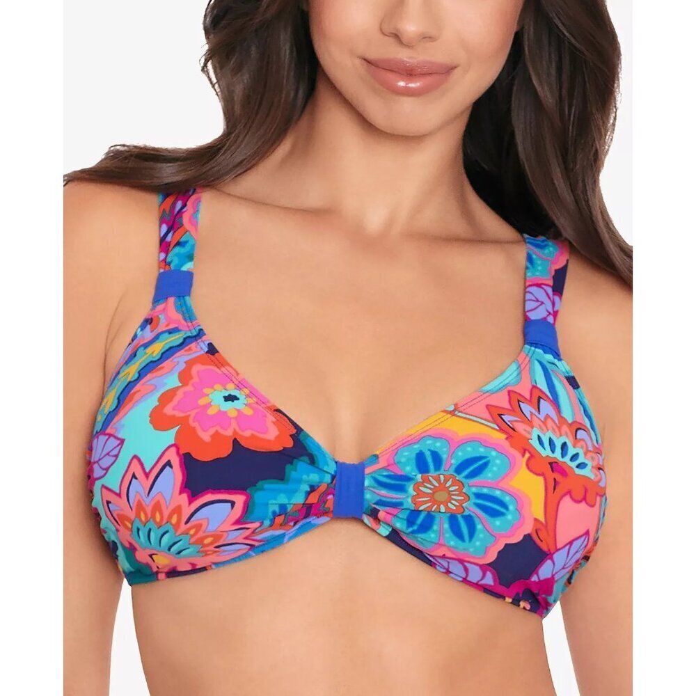 Skinny Dippers Womens Size Small Floral Tapestry Soomi Bikini Top in‎ Blue 2592